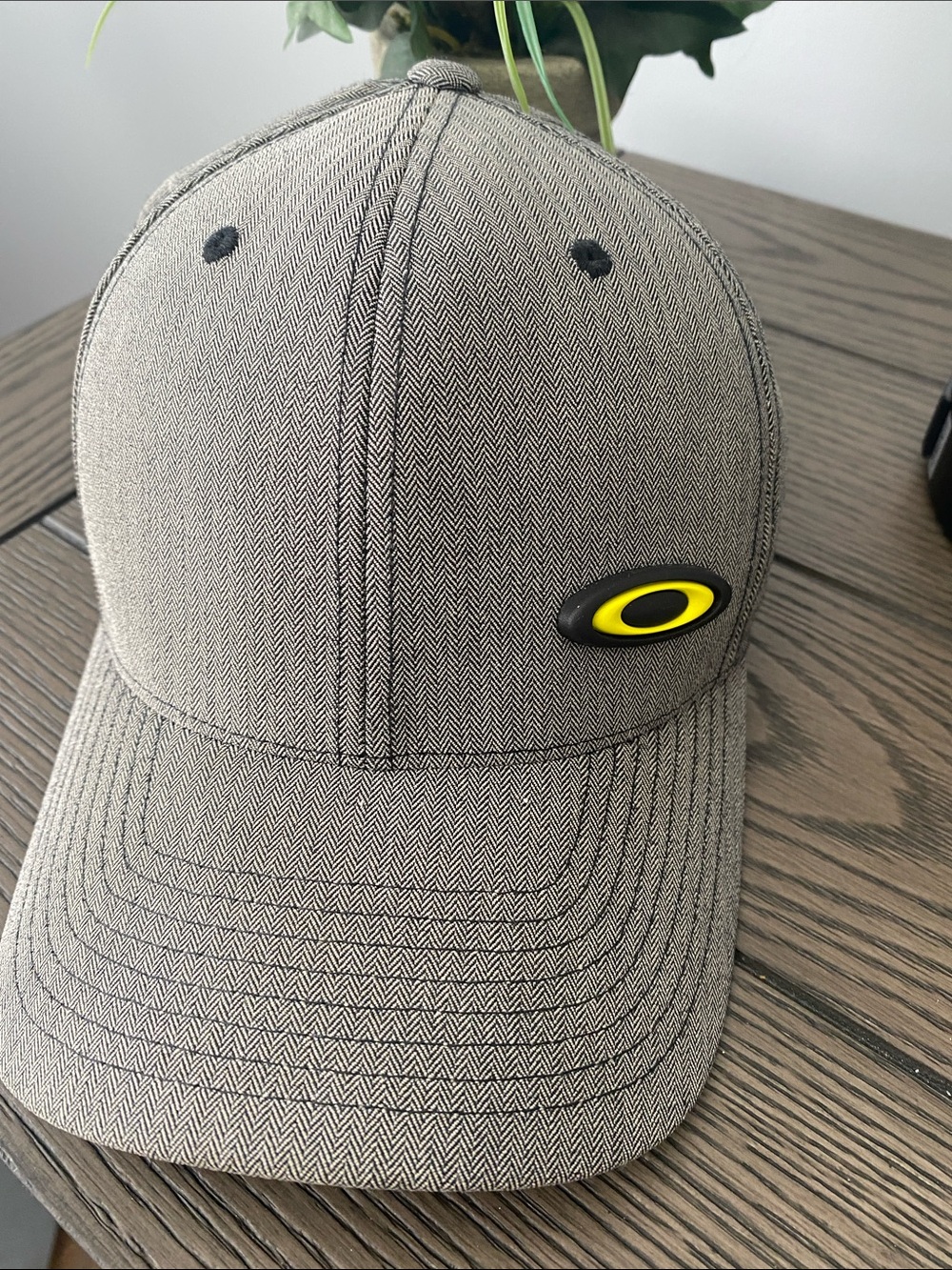 Oakley Taupe Herringbone Cap with Yellow Oval Logo